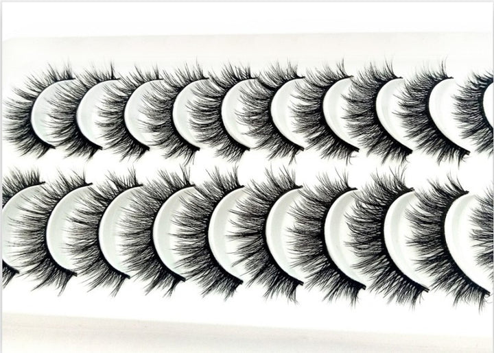 Natural Glam 3D Mink False Eyelashes - Set of 10 Pairs for Stunning Eye Makeup