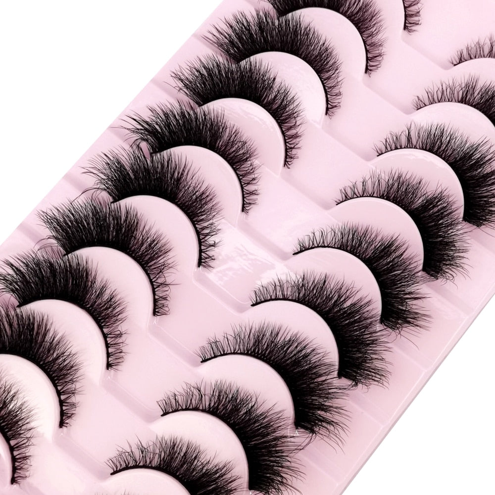Natural Glam 3D Mink False Eyelashes - Set of 10 Pairs for Stunning Eye Makeup