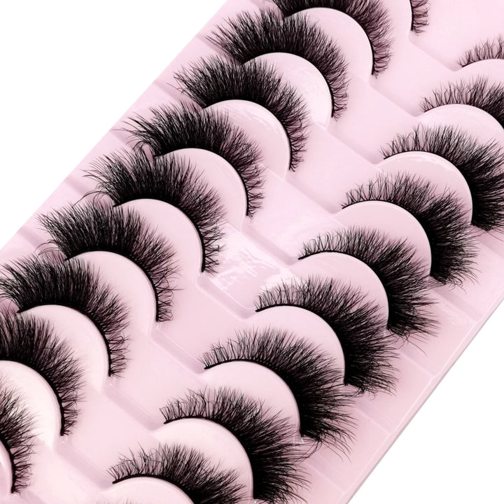 Natural Glam 3D Mink False Eyelashes - Set of 10 Pairs for Stunning Eye Makeup