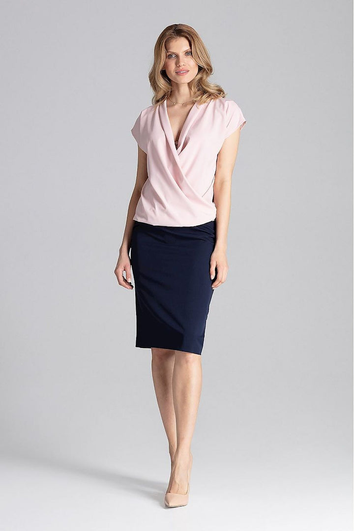 Loose-fit Envelope Neckline Blouse with Dropped Sleeves